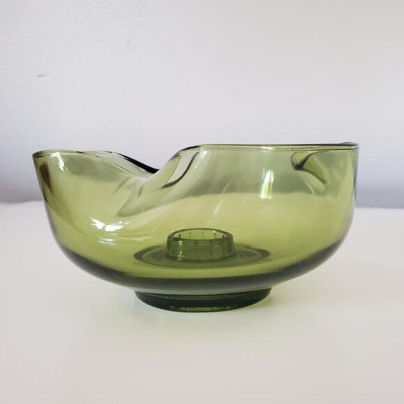 Mid-Century Anchor Hocking Avocado Green Candle Holder - Picture 2 of 3